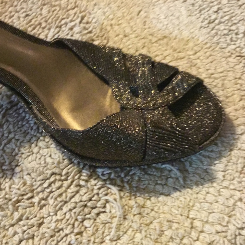 Michelle D Black Glitter Peep-Toe Heels - Picture 5 of 14